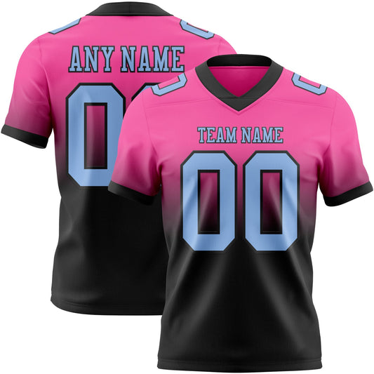 Custom Pink Light Blue-Black Mesh Authentic Fade Fashion Football Jersey - Sky-Custom