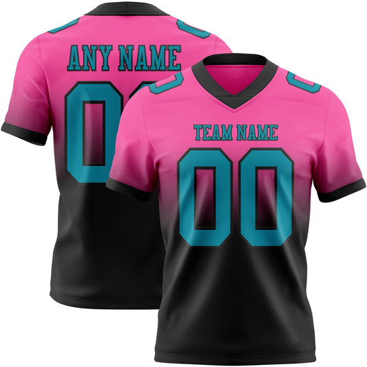 Custom Pink Teal-Black Mesh Authentic Fade Fashion Football Jersey - Sky-Custom