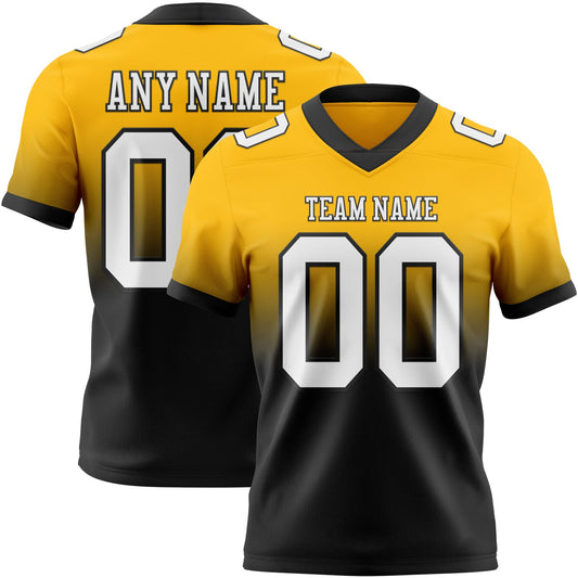 Custom Gold White-Black Mesh Authentic Fade Fashion Football Jersey - Sky-Custom