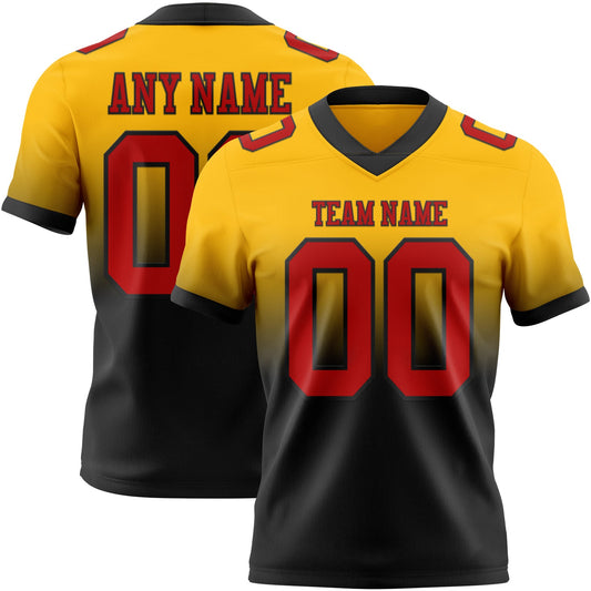 Custom Gold Red-Black Mesh Authentic Fade Fashion Football Jersey - Sky-Custom