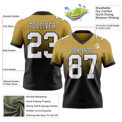 Custom Old Gold White-Black Mesh Authentic Fade Fashion Football Jersey - Sky-Custom