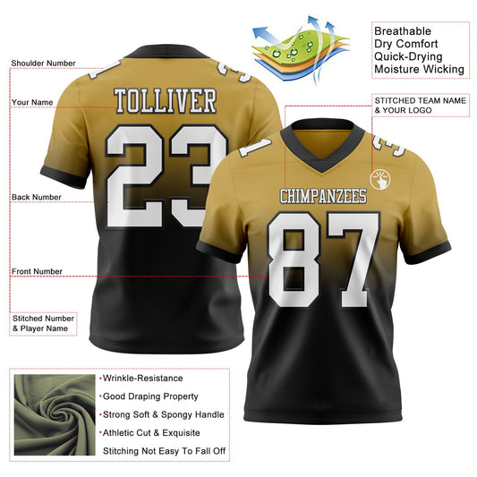 Custom Old Gold White-Black Mesh Authentic Fade Fashion Football Jersey - Sky-Custom
