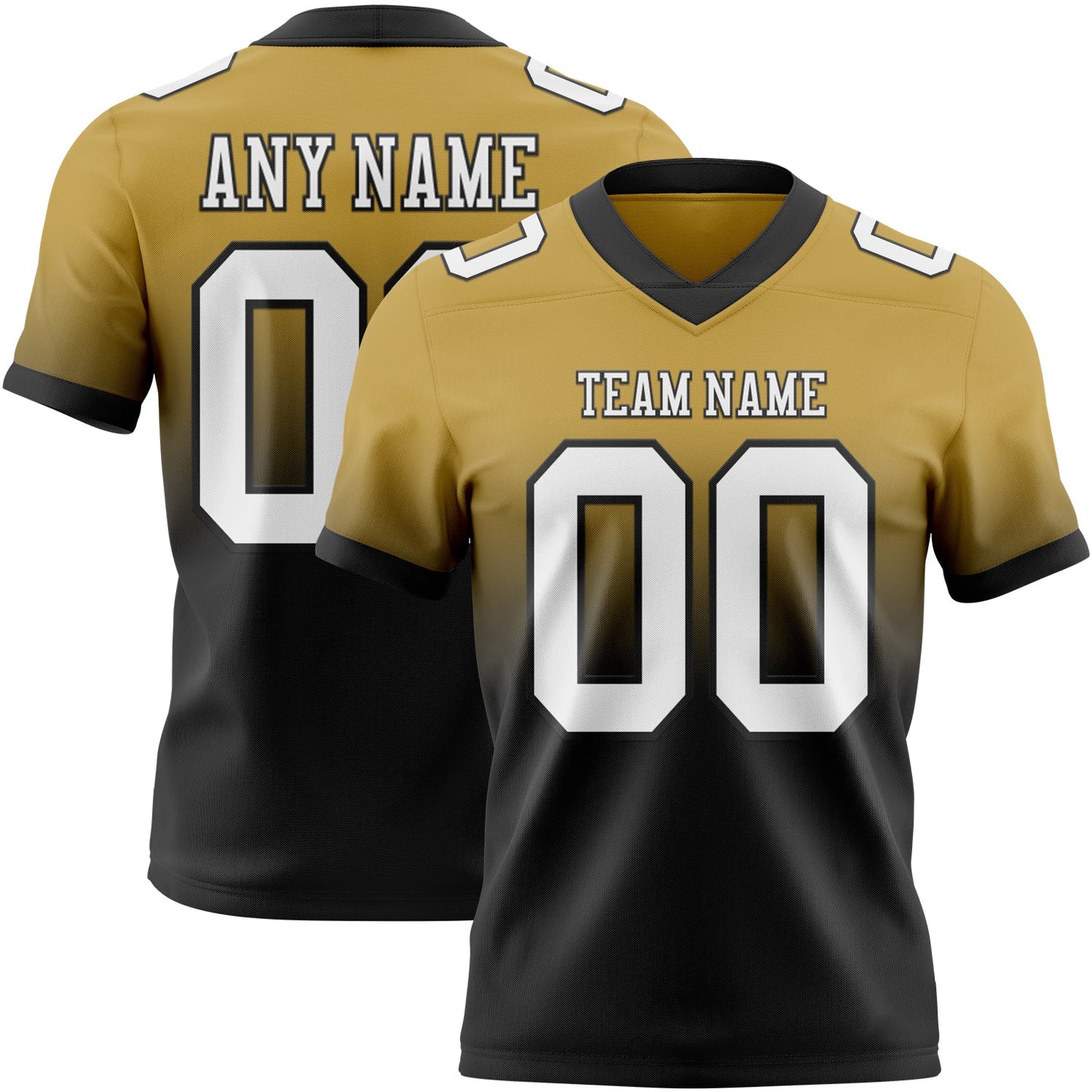 Custom Old Gold White-Black Mesh Authentic Fade Fashion Football Jersey - Sky-Custom