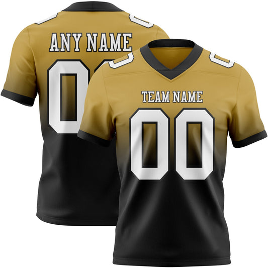 Custom Old Gold White-Black Mesh Authentic Fade Fashion Football Jersey - Sky-Custom