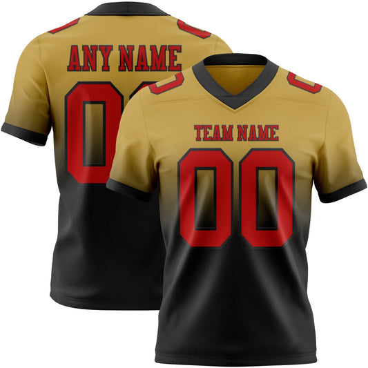Custom Old Gold Red-Black Mesh Authentic Fade Fashion Football Jersey - Sky-Custom