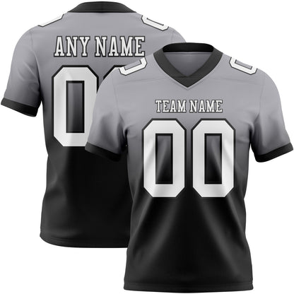 Custom Gray White-Black Mesh Authentic Fade Fashion Football Jersey - Sky-Custom