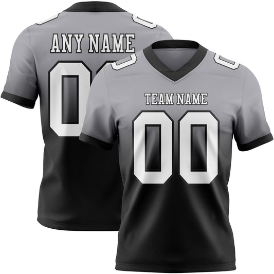 Custom Gray White-Black Mesh Authentic Fade Fashion Football Jersey - Sky-Custom