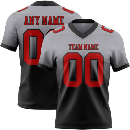 Custom Gray Red-Black Mesh Authentic Fade Fashion Football Jersey - Sky-Custom