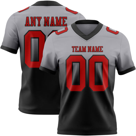 Custom Gray Red-Black Mesh Authentic Fade Fashion Football Jersey - Sky-Custom