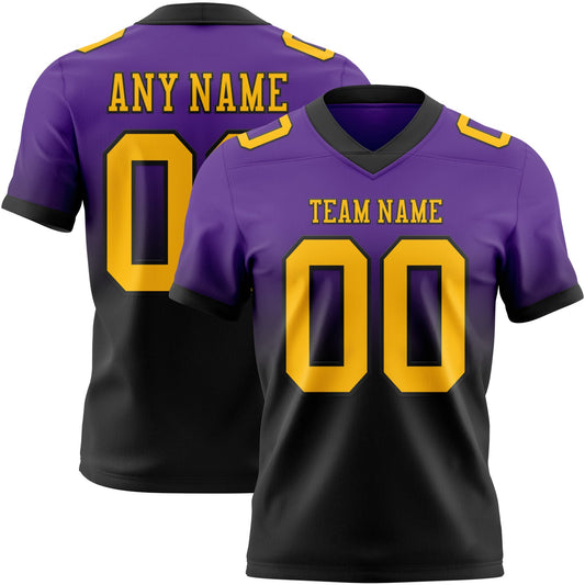 Custom Purple Gold-Black Mesh Authentic Fade Fashion Football Jersey - Sky-Custom