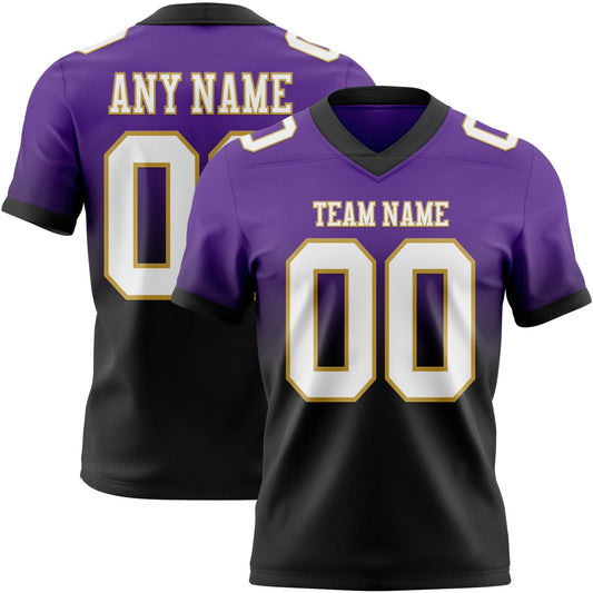 Custom Purple White Black-Old Gold Mesh Authentic Fade Fashion Football Jersey - Sky-Custom