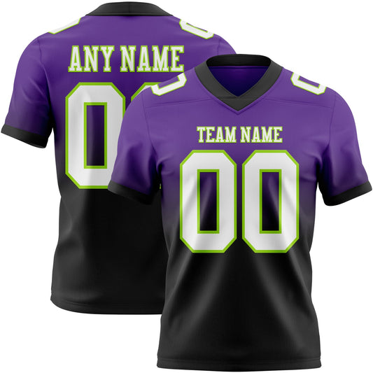Custom Purple White Black-Neon Green Mesh Authentic Fade Fashion Football Jersey - Sky-Custom