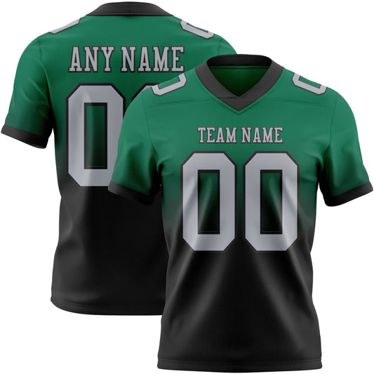 Custom Kelly Green Gray-Black Mesh Authentic Fade Fashion Football Jersey - Sky-Custom