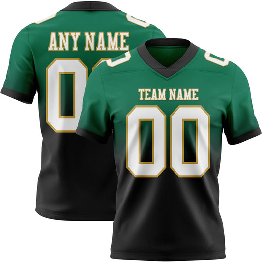 Custom Kelly Green White Black-Old Gold Mesh Authentic Fade Fashion Football Jersey - Sky-Custom