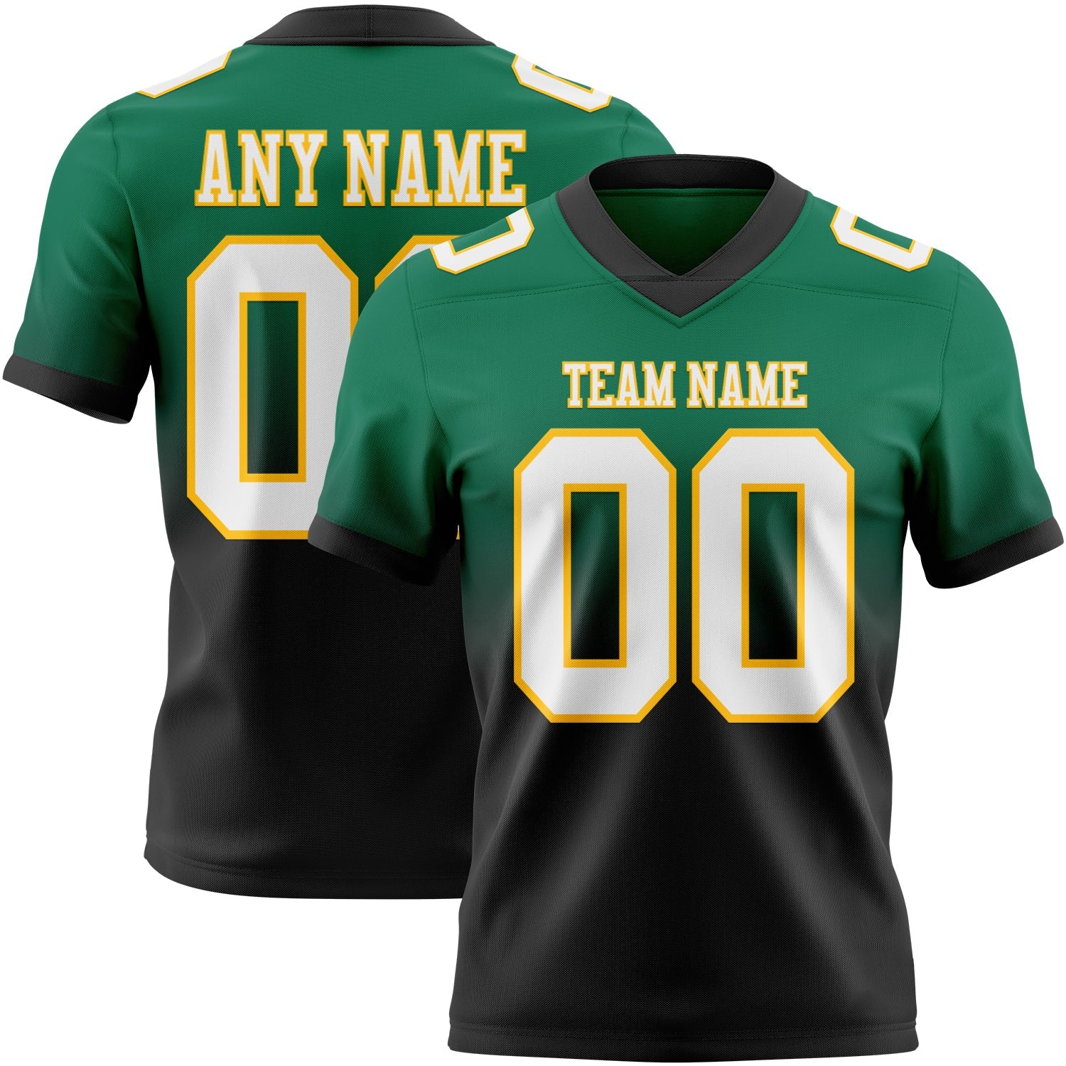 Custom Kelly Green White Black-Gold Mesh Authentic Fade Fashion Football Jersey - Sky-Custom