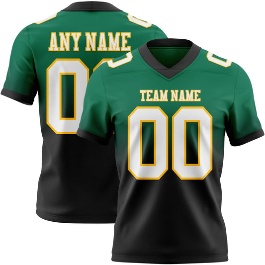 Custom Kelly Green White Black-Gold Mesh Authentic Fade Fashion Football Jersey - Sky-Custom