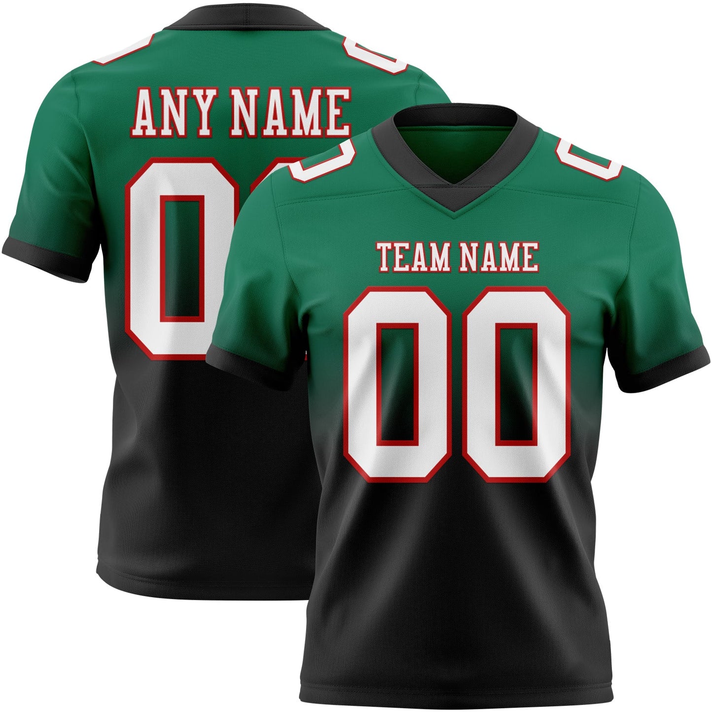 Custom Kelly Green White Black-Red Mesh Authentic Fade Fashion Football Jersey - Sky-Custom