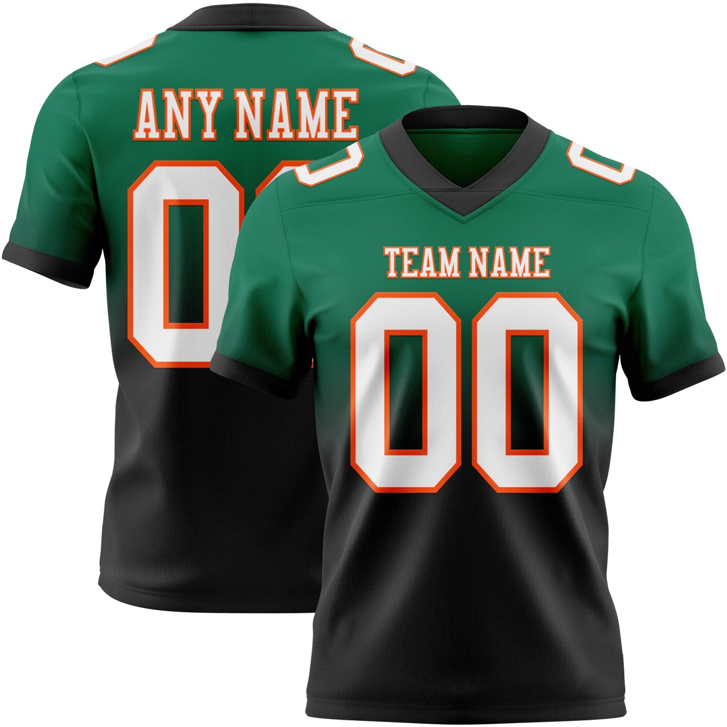 Custom Kelly Green White Black-Orange Mesh Authentic Fade Fashion Football Jersey - Sky-Custom