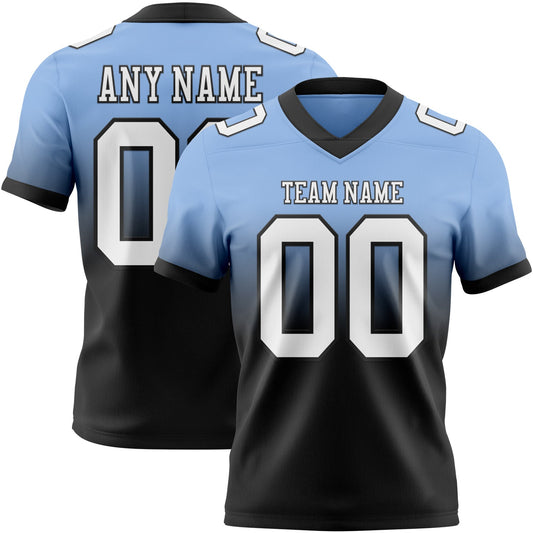 Custom Light Blue White-Black Mesh Authentic Fade Fashion Football Jersey - Sky-Custom