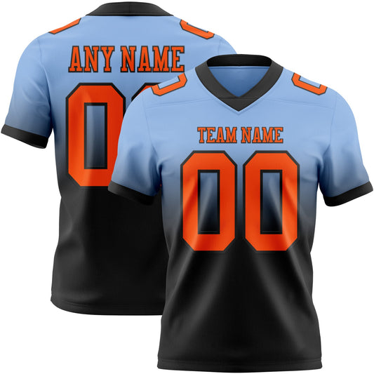 Custom Light Blue Orange-Black Mesh Authentic Fade Fashion Football Jersey - Sky-Custom