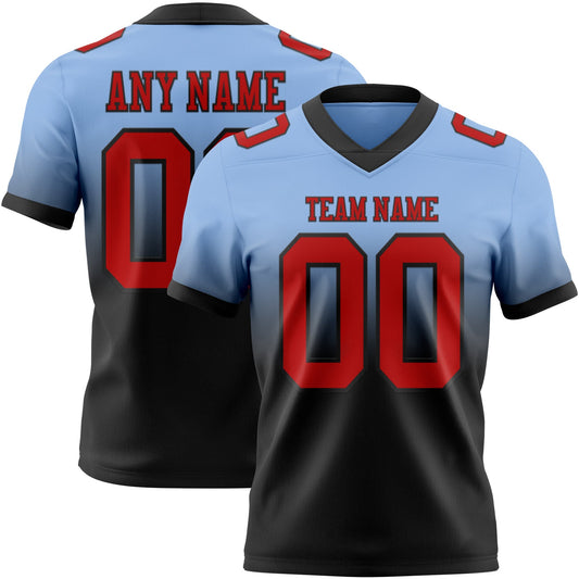 Custom Light Blue Red-Black Mesh Authentic Fade Fashion Football Jersey - Sky-Custom
