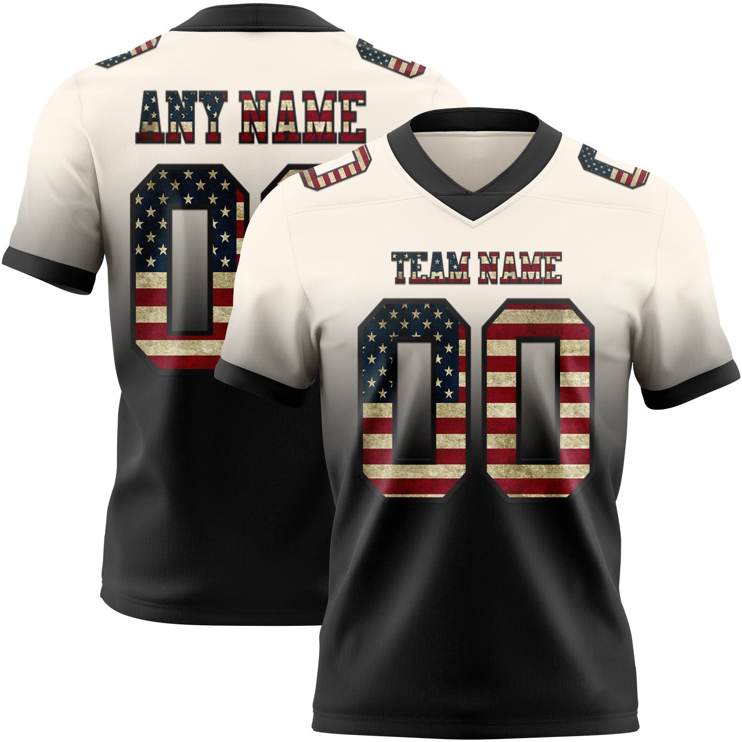 Custom Cream Vintage USA Flag-Black Mesh Authentic Fade Fashion Football Jersey - Sky-Custom