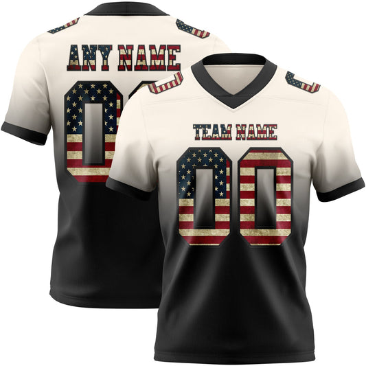 Custom Cream Vintage USA Flag-Black Mesh Authentic Fade Fashion Football Jersey - Sky-Custom