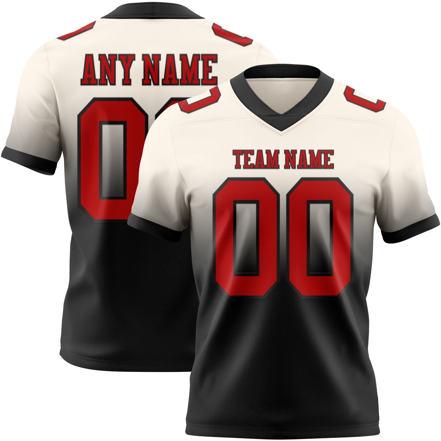 Custom Cream Red-Black Mesh Authentic Fade Fashion Football Jersey - Sky-Custom