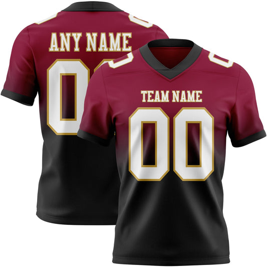 Custom Maroon White Black-Old Gold Mesh Authentic Fade Fashion Football Jersey - Sky-Custom