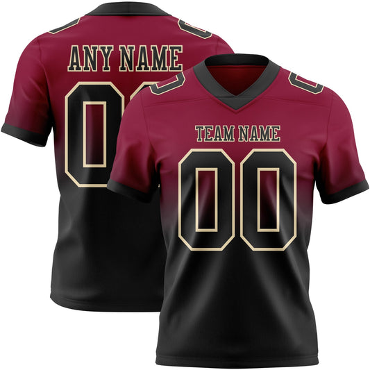 Custom Maroon Black-Cream Mesh Authentic Fade Fashion Football Jersey - Sky-Custom