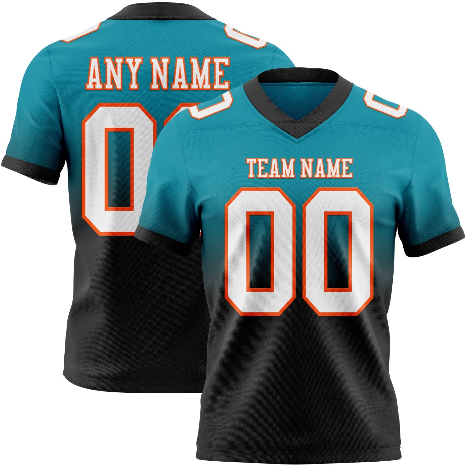 Custom Teal White Black-Orange Mesh Authentic Fade Fashion Football Jersey - Sky-Custom
