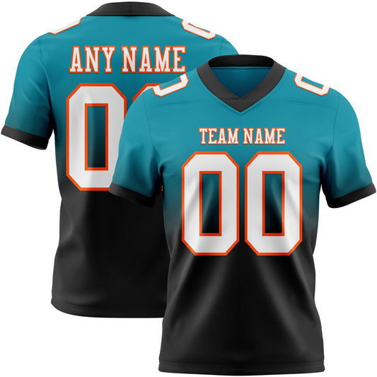 Custom Teal White Black-Orange Mesh Authentic Fade Fashion Football Jersey - Sky-Custom