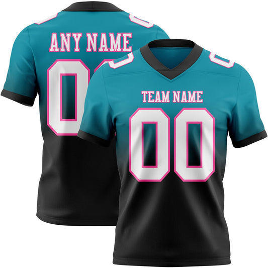 Custom Teal White Black-Pink Mesh Authentic Fade Fashion Football Jersey - Sky-Custom