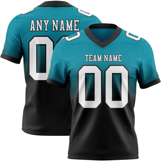 Custom Teal White-Black Mesh Authentic Fade Fashion Football Jersey - Sky-Custom