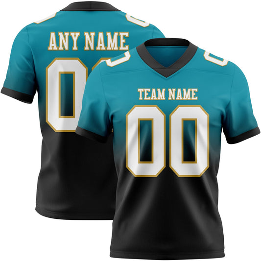 Custom Teal White Black-Old Gold Mesh Authentic Fade Fashion Football Jersey - Sky-Custom