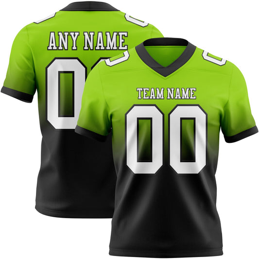 Custom Neon Green White-Black Mesh Authentic Fade Fashion Football Jersey - Sky-Custom