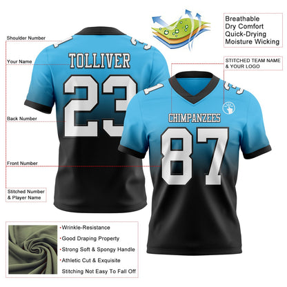 Custom Sky Blue White-Black Mesh Authentic Fade Fashion Football Jersey - Sky-Custom