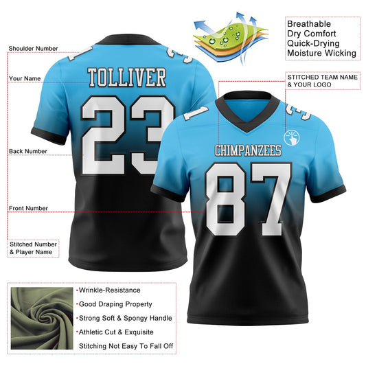 Custom Sky Blue White-Black Mesh Authentic Fade Fashion Football Jersey - Sky-Custom