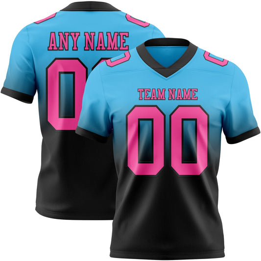 Custom Sky Blue Pink-Black Mesh Authentic Fade Fashion Football Jersey - Sky-Custom