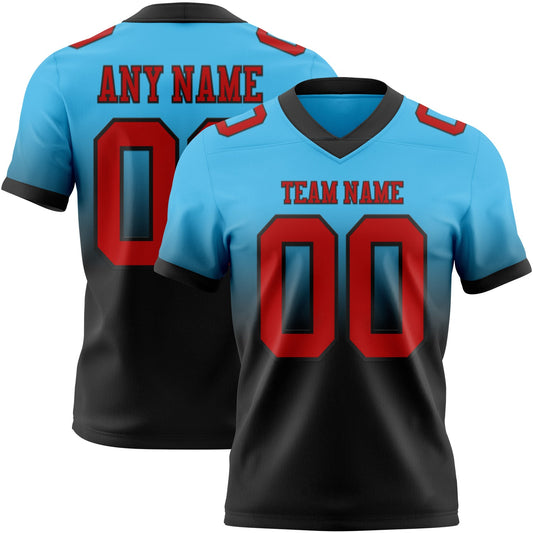Custom Sky Blue Red-Black Mesh Authentic Fade Fashion Football Jersey - Sky-Custom
