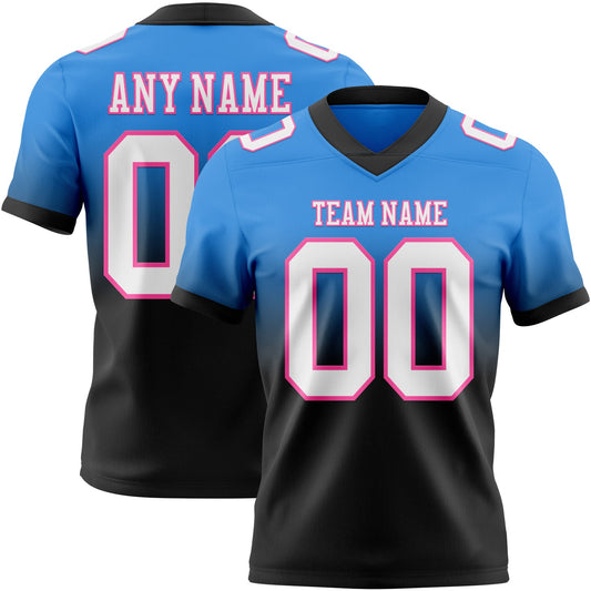 Custom Powder Blue White Black-Pink Mesh Authentic Fade Fashion Football Jersey - Sky-Custom