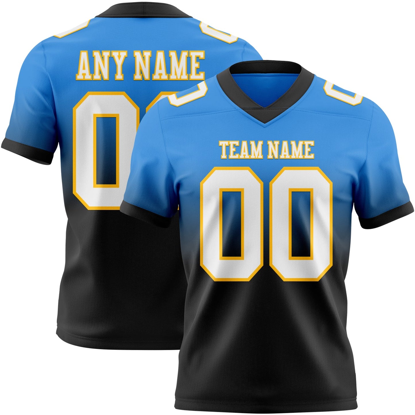 Custom Powder Blue White Black-Gold Mesh Authentic Fade Fashion Football Jersey - Sky-Custom
