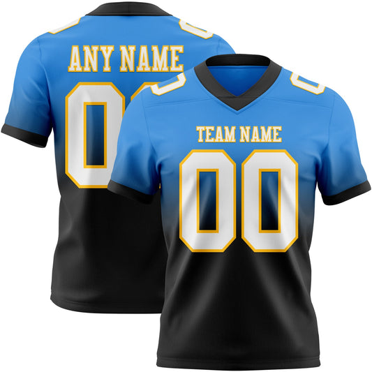 Custom Powder Blue White Black-Gold Mesh Authentic Fade Fashion Football Jersey - Sky-Custom