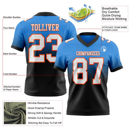 Custom Powder Blue White Black-Orange Mesh Authentic Fade Fashion Football Jersey - Sky-Custom