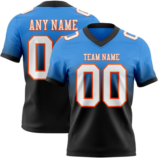 Custom Powder Blue White Black-Orange Mesh Authentic Fade Fashion Football Jersey - Sky-Custom