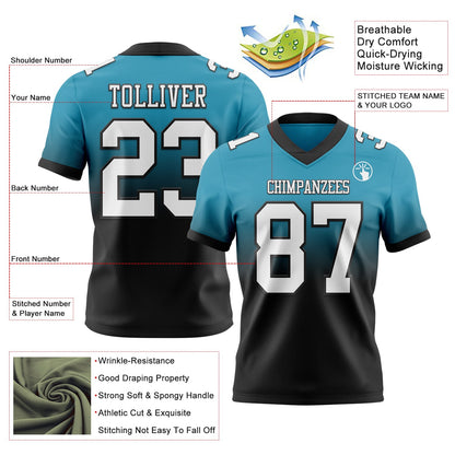 Custom Panther Blue White Black Mesh Authentic Fade Fashion Football Jersey - Sky-Custom