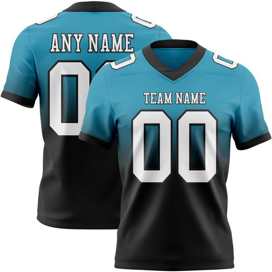 Custom Panther Blue White Black Mesh Authentic Fade Fashion Football Jersey - Sky-Custom