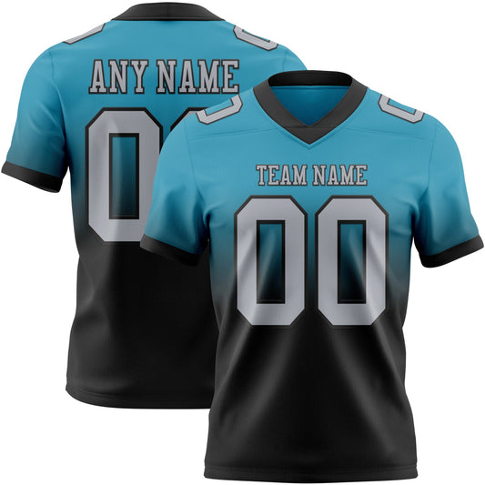 Custom Panther Blue Gray-Black Mesh Authentic Fade Fashion Football Jersey - Sky-Custom