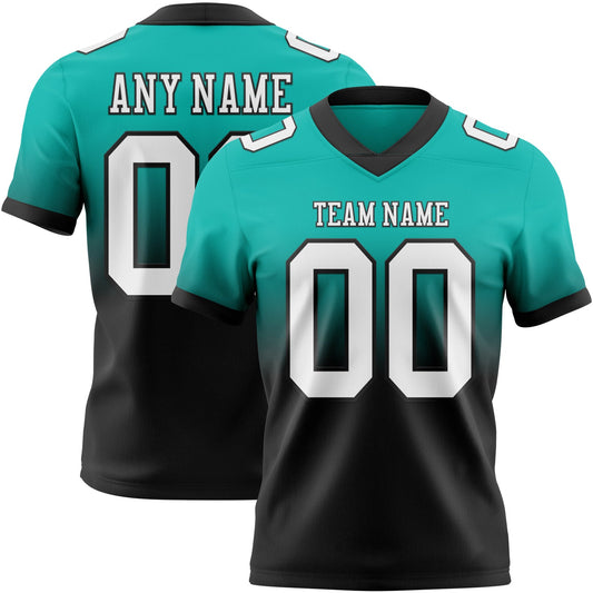 Custom Aqua White-Black Mesh Authentic Fade Fashion Football Jersey - Sky-Custom