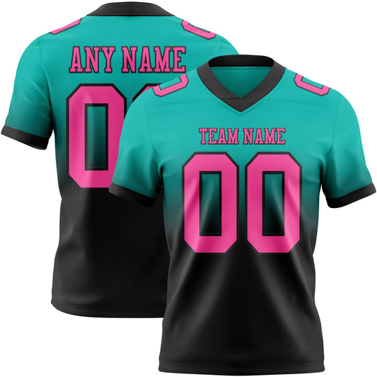 Custom Aqua Pink-Black Mesh Authentic Fade Fashion Football Jersey - Sky-Custom